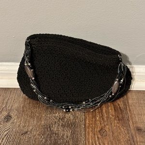Black crochet bag with beaded handle